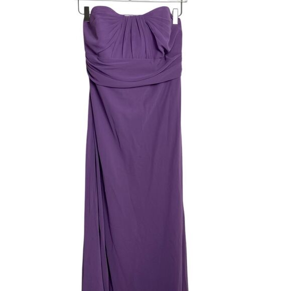 Elegant David’s Bridal long strapless dress /gown chiffon flowing purple - Picture 1 of 12